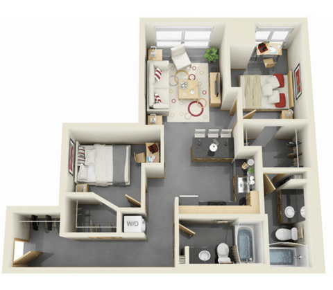 Floor plan for 2 beds, 2 baths, 861 sqft